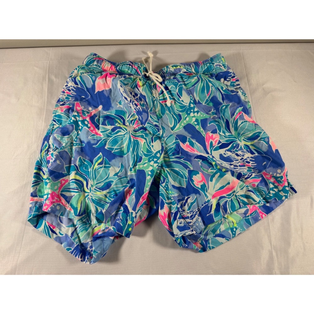 Lilly Pulitzer Mens Capri Trunk Swim Shorts Blue Pink Starfish Floral M